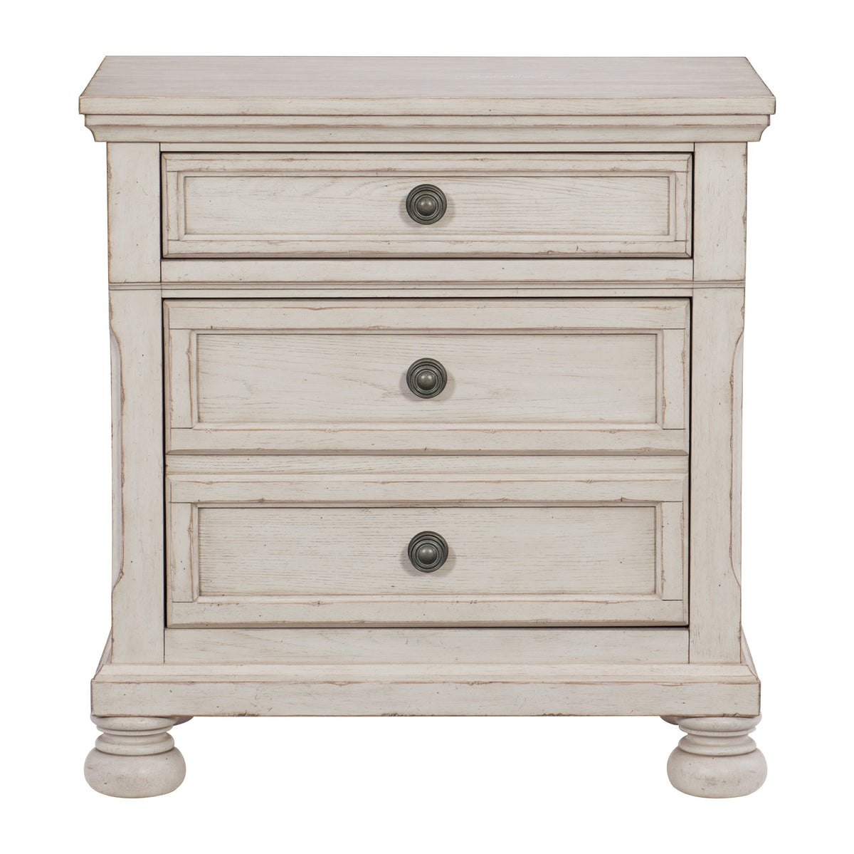Transitional Wire-Brushed White Finish 1pc Nightstand with Hidden Drawer Bun Feet Classic Bedroom Furniture