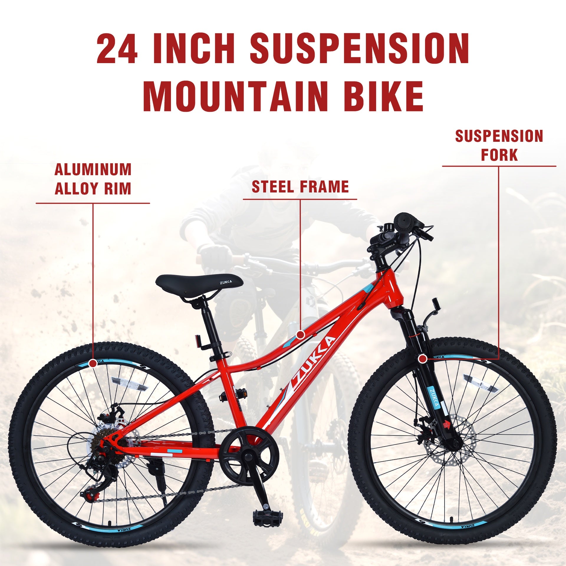 24 Inch 6-Speed Mountain Bike for Kids Boys and Girls