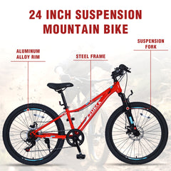 24 Inch 6-Speed Mountain Bike for Kids Boys and Girls