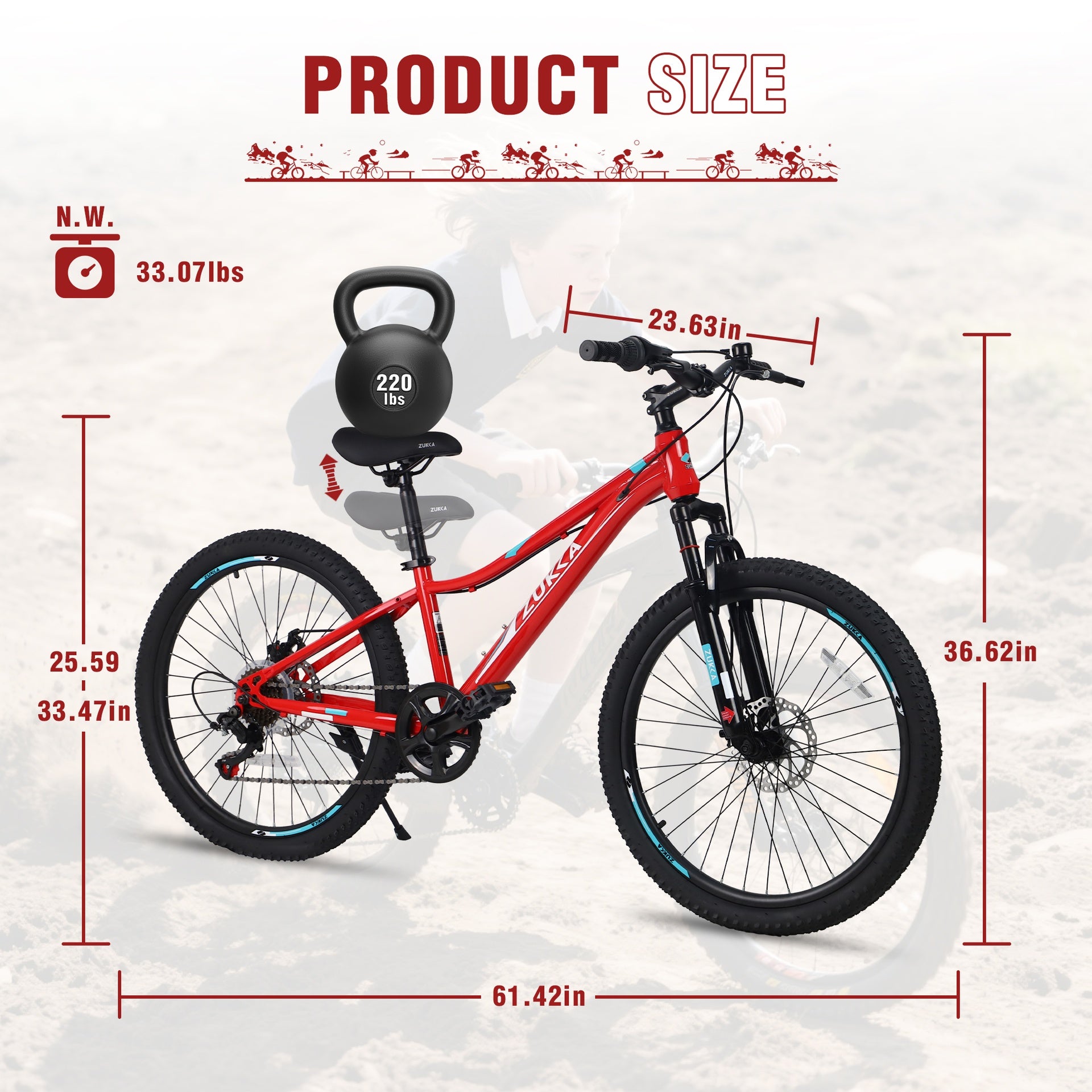 24 Inch 6-Speed Mountain Bike for Kids Boys and Girls