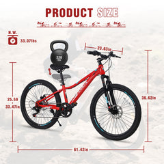 24 Inch 6-Speed Mountain Bike for Kids Boys and Girls
