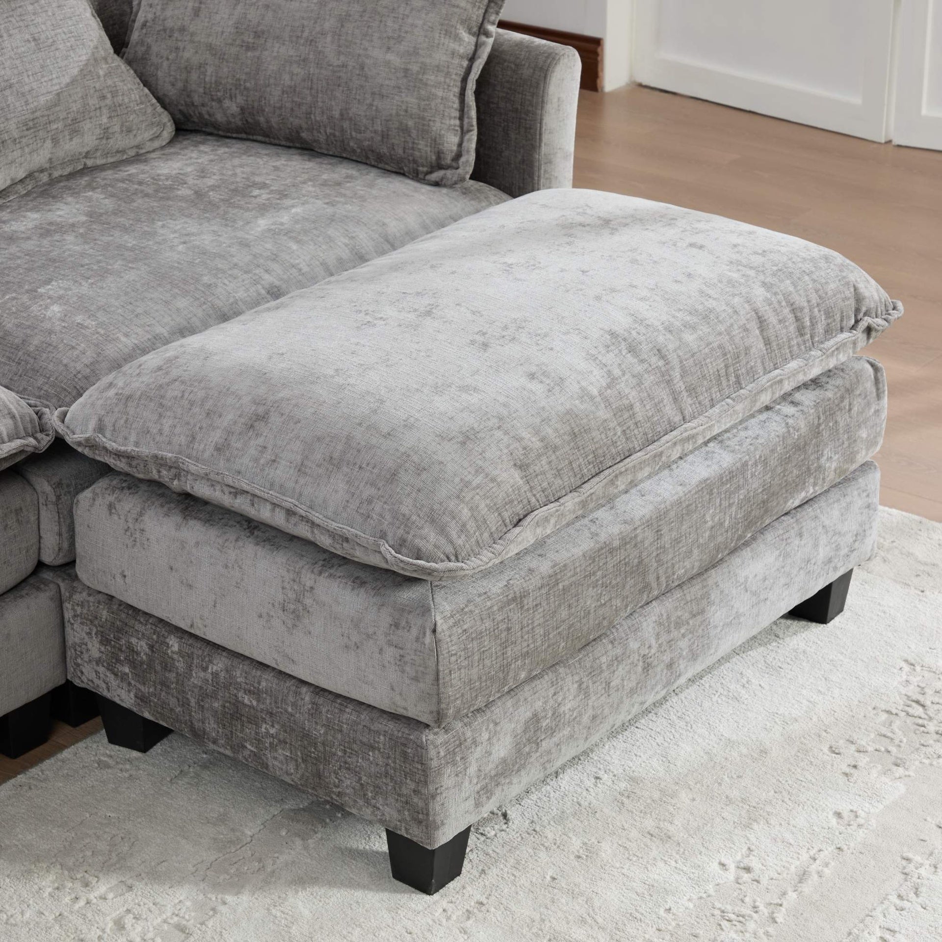 Cloud Sofa Ottoman only, Modern Sectional Couch, for Living Room Bedroom and Apartment, Comfy Double Layer Upholstered Seat Cushion, Breathable Chenille Fabric, Gray,SW501DGY