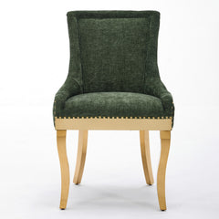 Chenille Dining Chairs, Modern Style with Curved Gold - Plated Legs & Rivet Trim, Upholstered Comfort for Dining/Lounge, Accent Seating with Textured Fabric & One - Piece Structure, Green,Set of 2