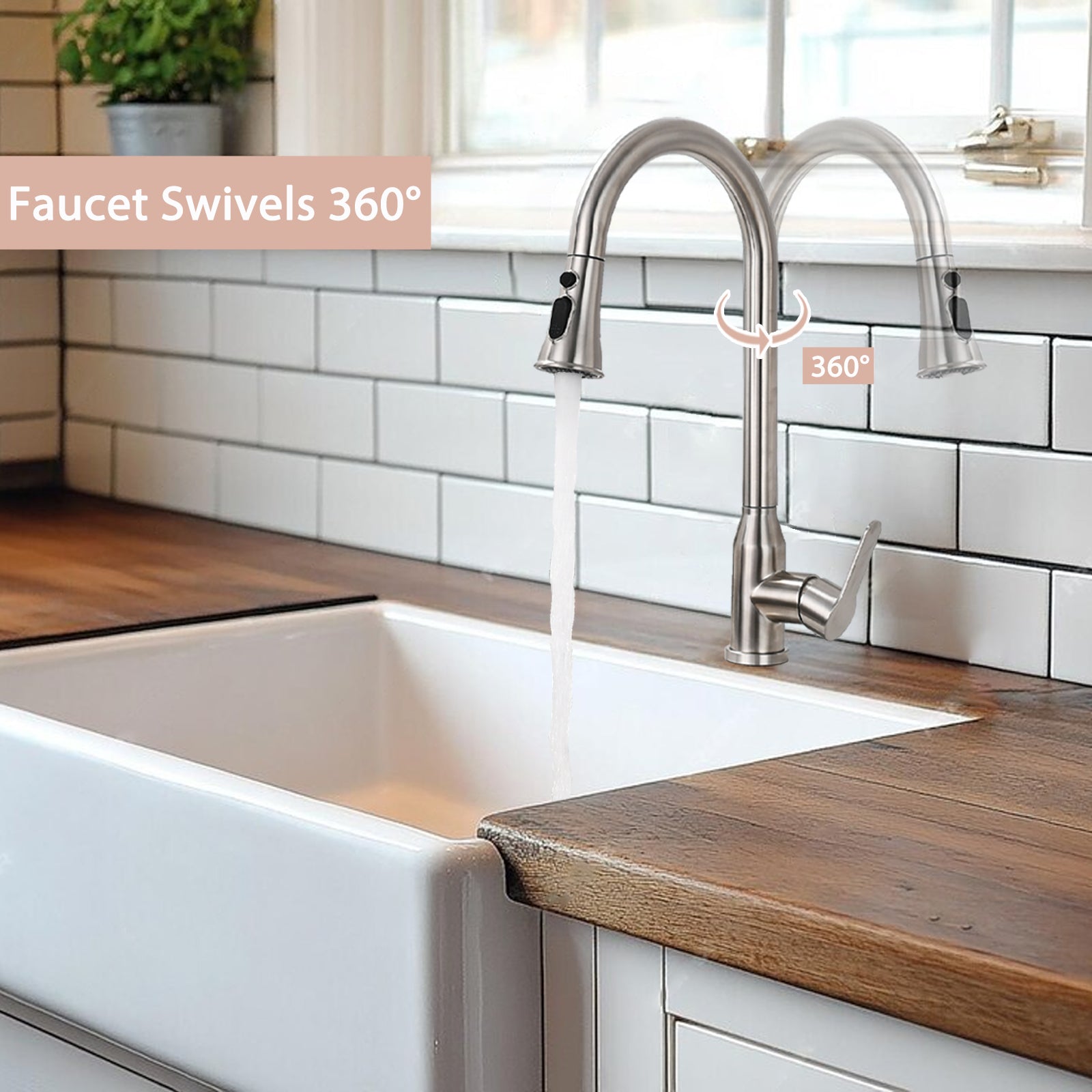 High Arc Single Handle Stainless Steel Brushed Nickle Kitchen Faucets with Pull Down Sprayer