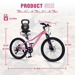 24 Inch 6-Speed Mountain Bike for Kids Boys and Girls