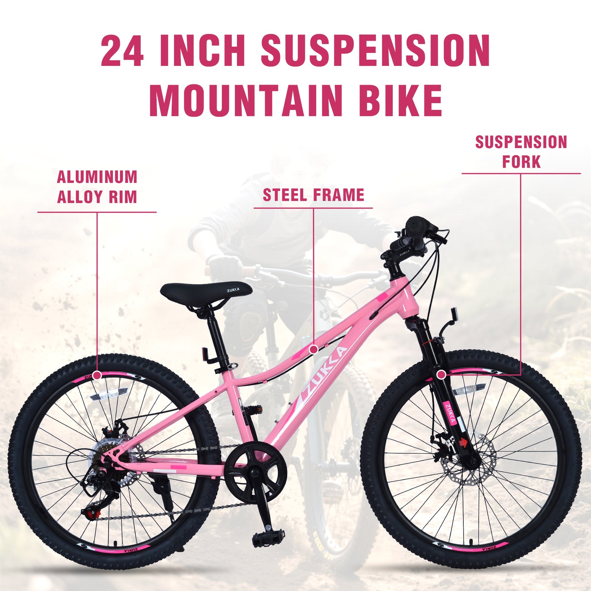 24 Inch 6-Speed Mountain Bike for Kids Boys and Girls