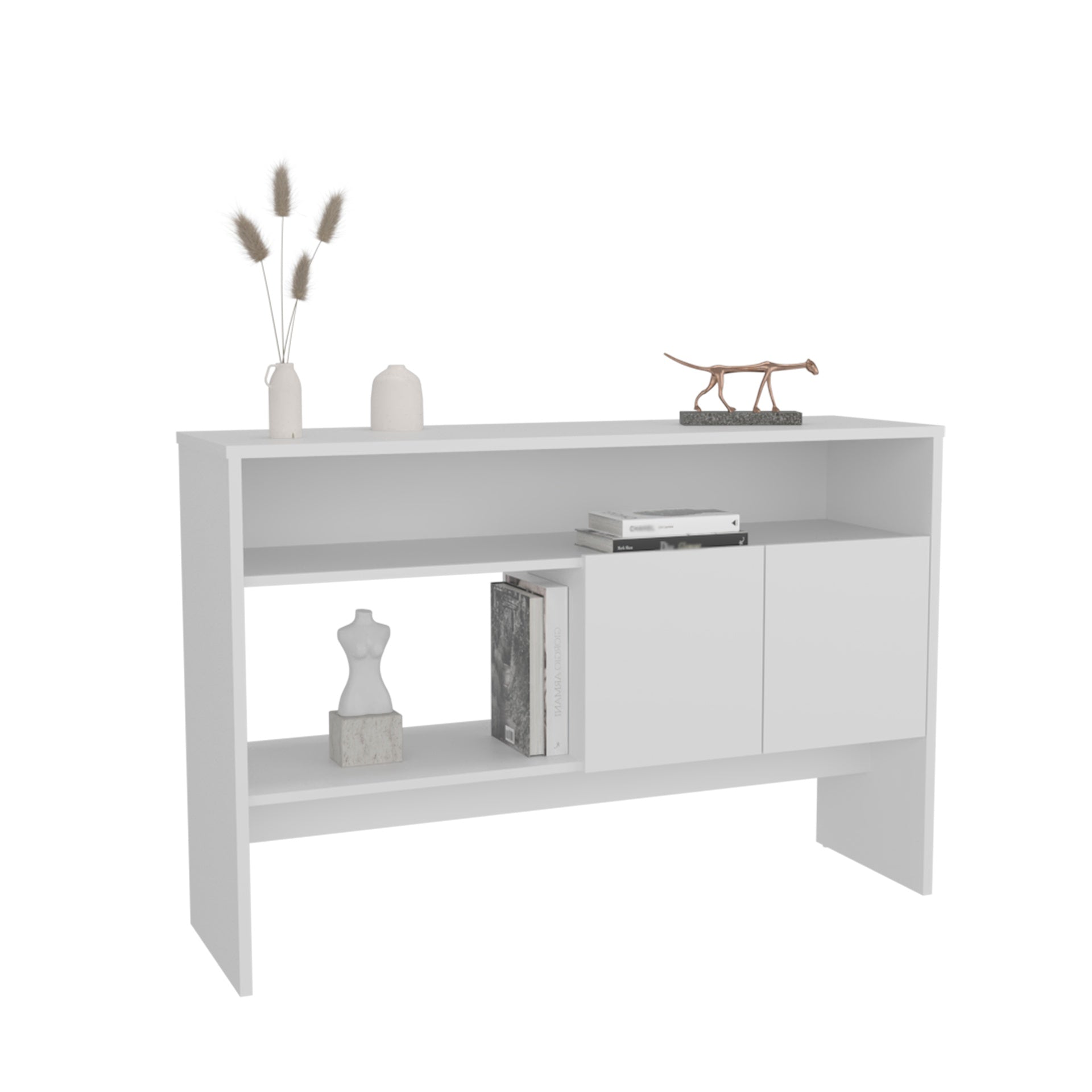 Console Table 31.8" H, with 2 Doors and 3 Shelves, White