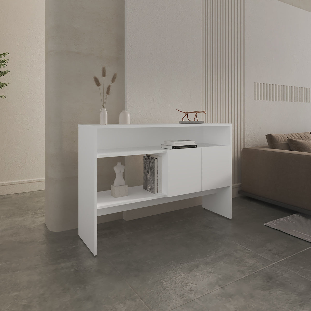 Console Table 31.8" H, with 2 Doors and 3 Shelves, White