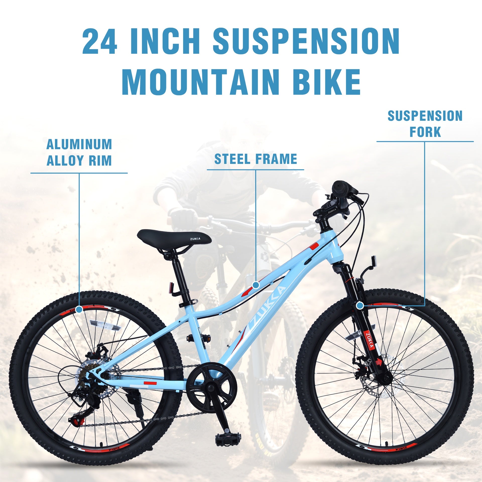 24 Inch 6-Speed Mountain Bike for Kids Boys and Girls