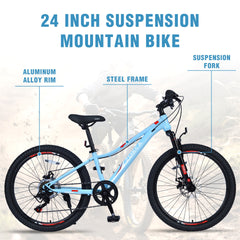 24 Inch 6-Speed Mountain Bike for Kids Boys and Girls