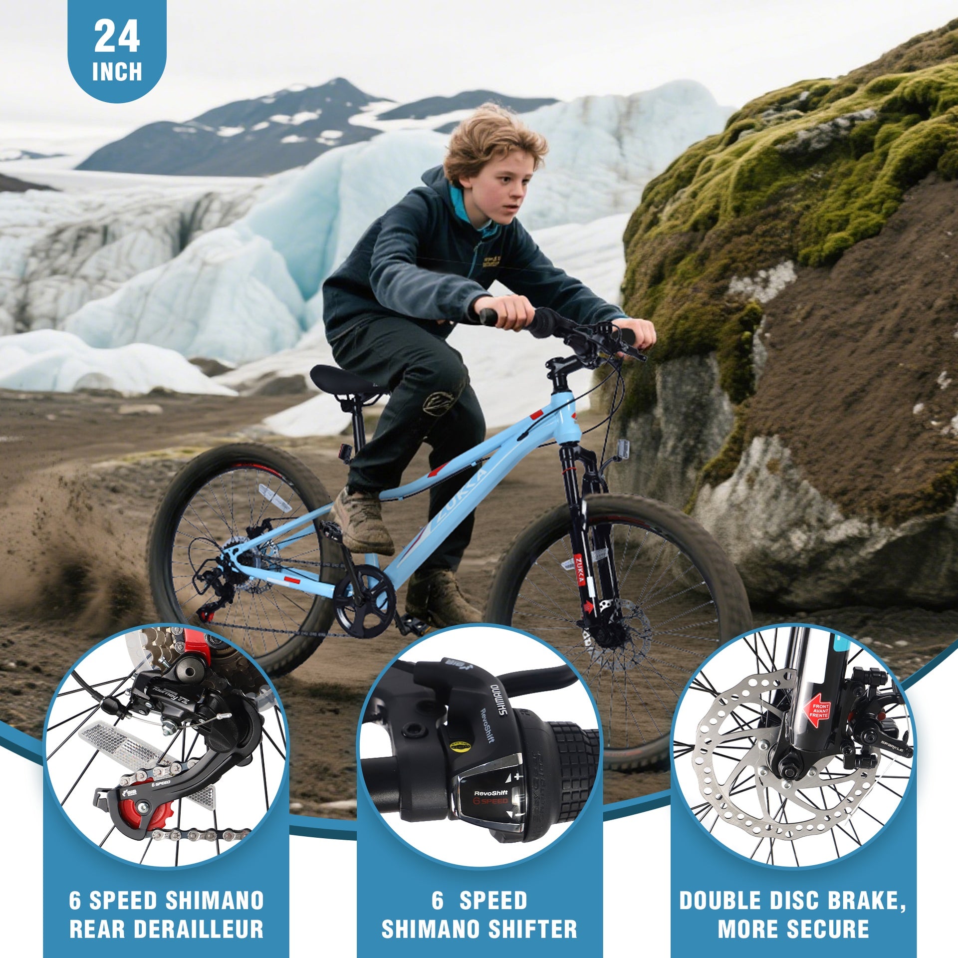 24 Inch 6-Speed Mountain Bike for Kids Boys and Girls