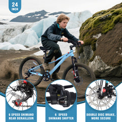 24 Inch 6-Speed Mountain Bike for Kids Boys and Girls