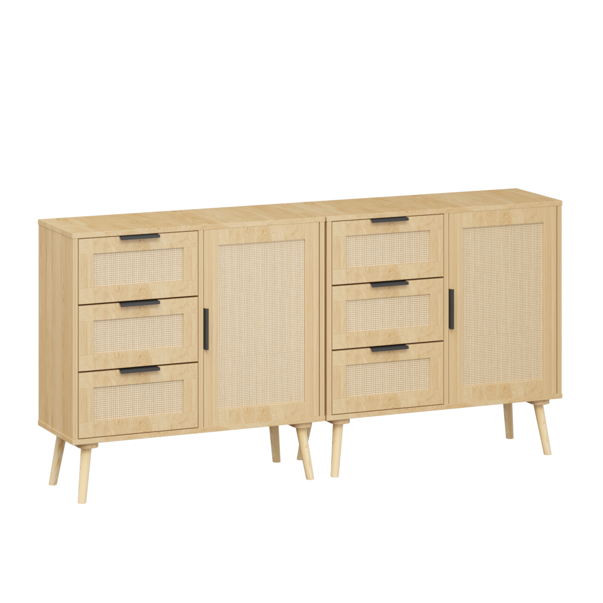 Modern  Rattan Wood  Dresser Wood Storage Cabinet Sideboard for Bedroom, Living Room, Entryway, Hallway