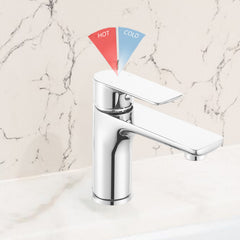 Chrome Single Handle Lavatory Basin Sink Faucet - Brass Bathroom Sink Faucet Hot and Cold