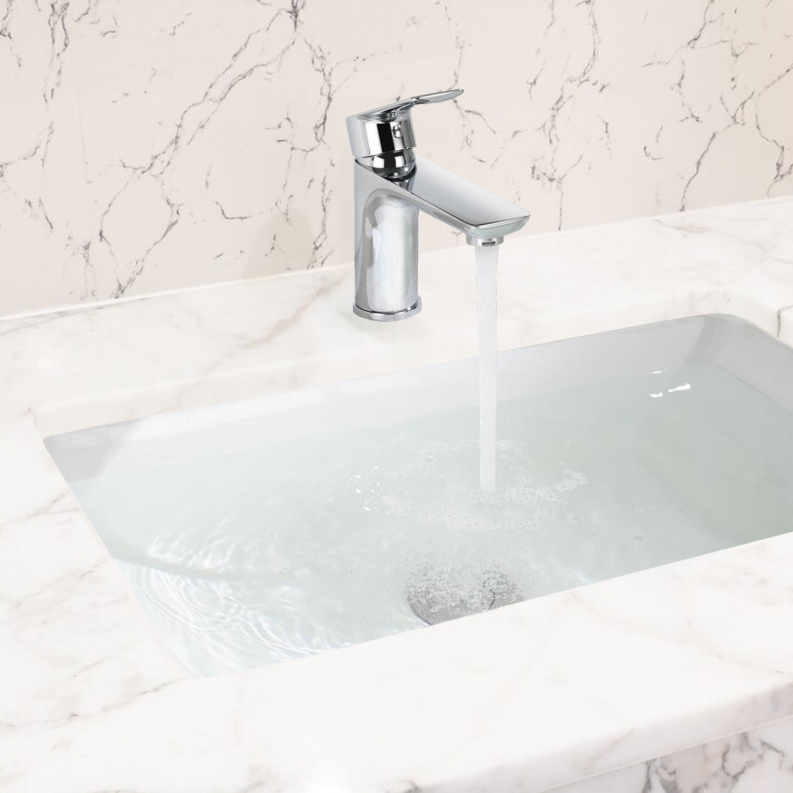 Chrome Single Handle Lavatory Basin Sink Faucet - Brass Bathroom Sink Faucet Hot and Cold