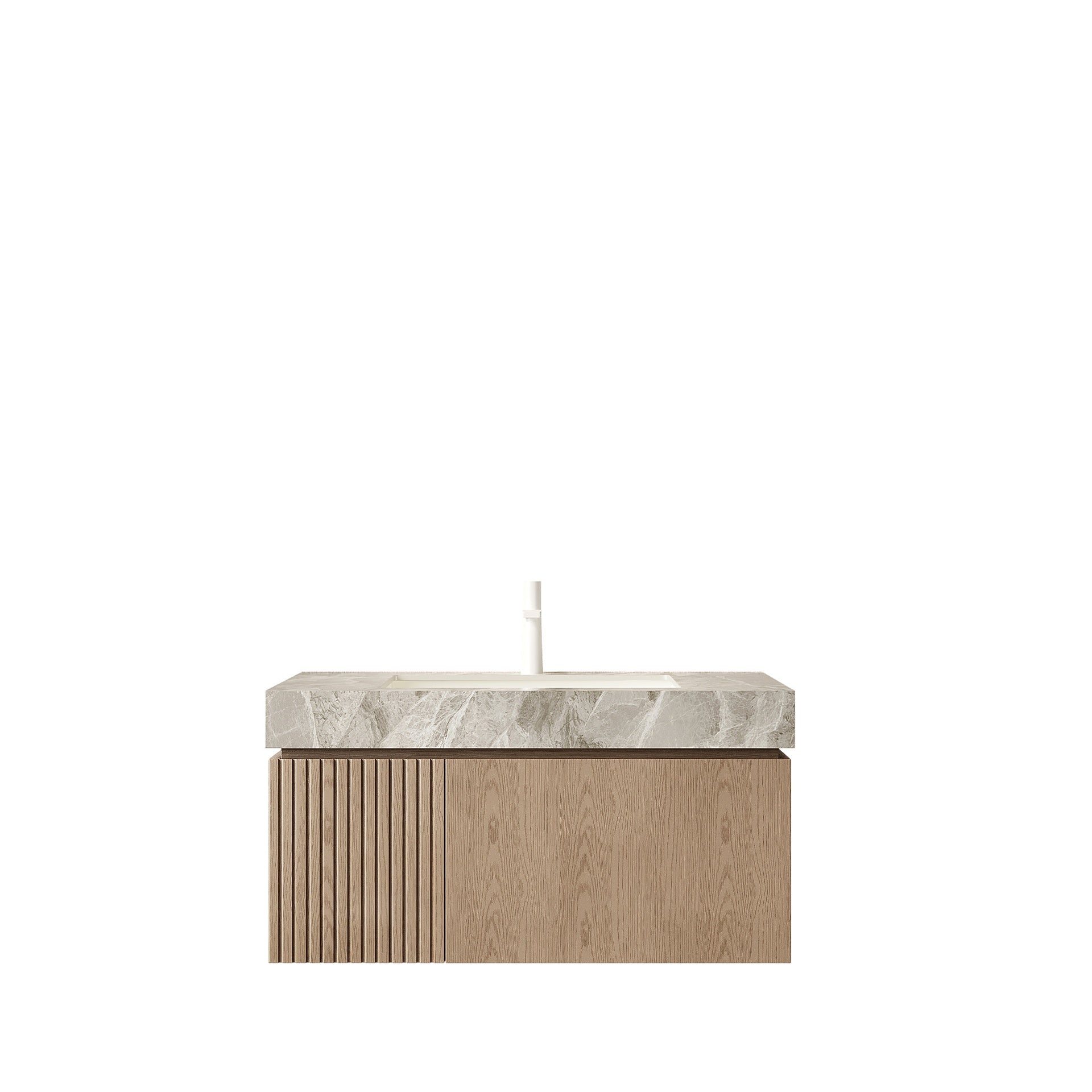 MURI 36" Bathroom Vanity&Sink, Floating Plywood Storage Cabinet with Drawer&Door, Light Gray Sintered Stone Top&Ceramic Basin with 1 Pre-drilled Faucet Hole, Pre-assembled, Heidelberg Woodgrain Color
