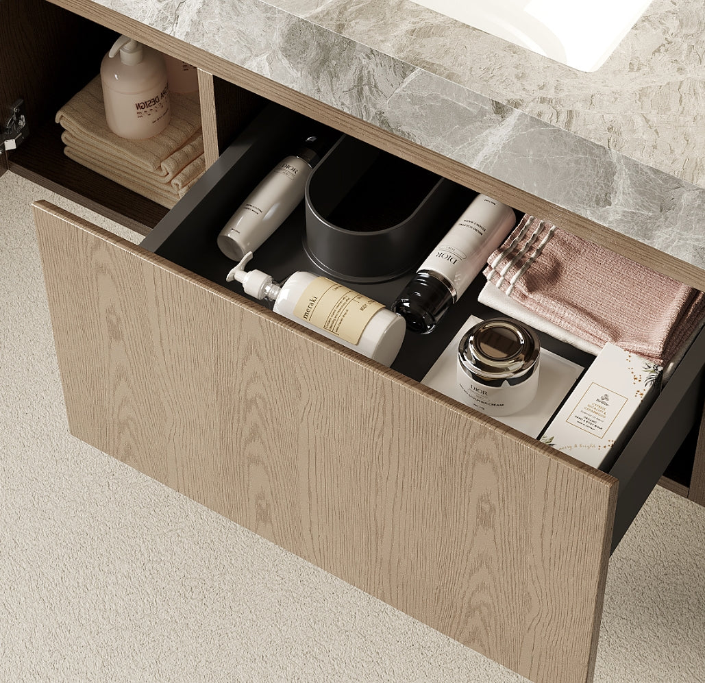 36" MURI Heidelberg Woodgrain Plywood Cabinet with Door and One Drawer, NO Basin and Top, NO Faucet and Sink Cover
