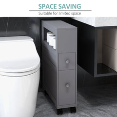 HOMCOM 6.25" x 20.5" x 28.25" Wood Rolling Narrow Bathroom Side Storage Cabinet - Gray
