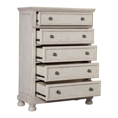 Wire-Brushed White Finish 1pc Chest of Drawers with Ball Bearing Glides Transitional Bedroom Furniture