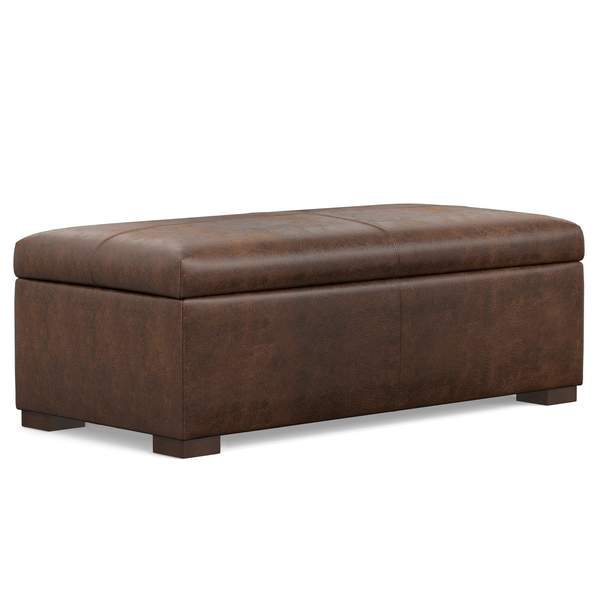 Gabbie 48 inch Wide Rectangular Storage Ottoman in Distressed Chestnut Brown  Vegan Leather