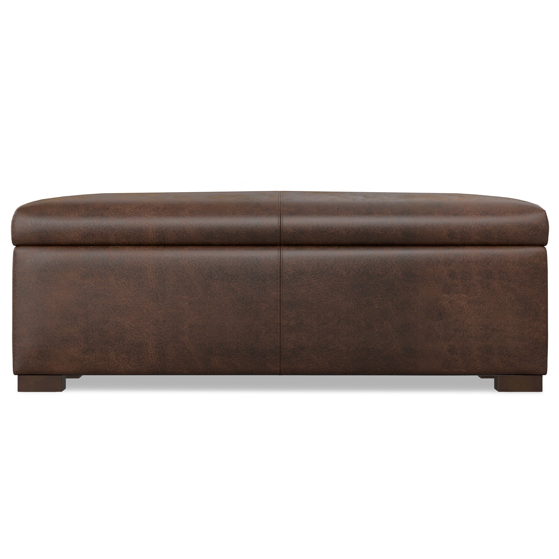 Gabbie 48 inch Wide Rectangular Storage Ottoman in Distressed Chestnut Brown  Vegan Leather