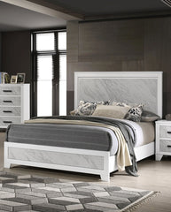 Contemporary White Color 1pc Full Size Bed Beautiful Faux Marble Look Panel Headboard FB Bedroom Furniture Rubber wood