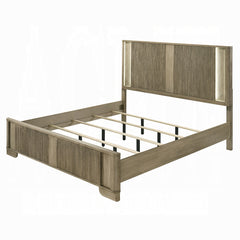 1pc Transitional Style Queen Bed with LED Light Headboard Antique Oak Finish Solid Wood Rustic Bedroom Furniture