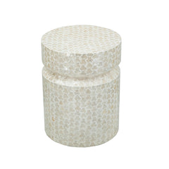 14x14x18" Round Wooden Accent Stool with White Capiz Finish