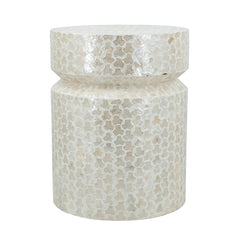 14x14x18" Round Wooden Accent Stool with White Capiz Finish