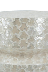 14x14x18" Round Wooden Accent Stool with White Capiz Finish