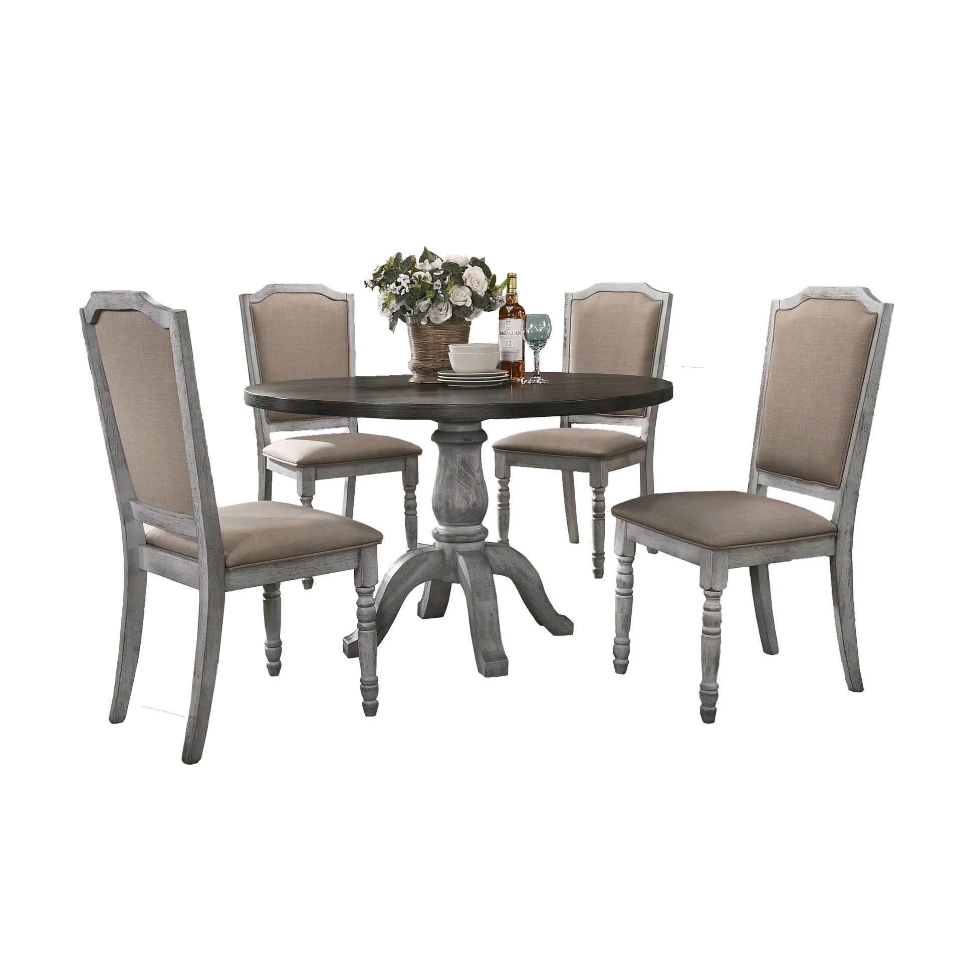 Iris Weathered White Wood 5-Piece Dining Set