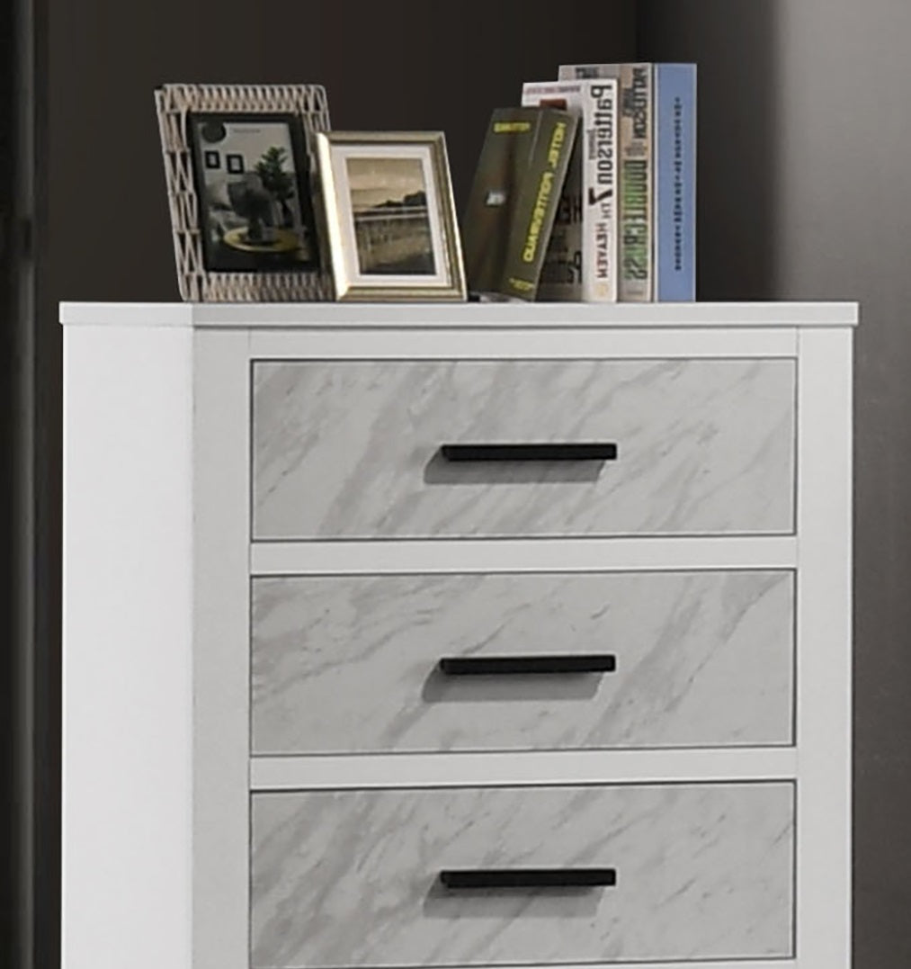 Contemporary Style 1pc Chest English Dovetail Drawer Metal Center Glides Black Handles White Finish Bedroom Furniture