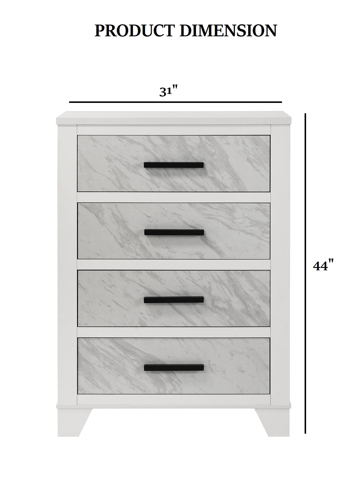 Contemporary Style 1pc Chest English Dovetail Drawer Metal Center Glides Black Handles White Finish Bedroom Furniture
