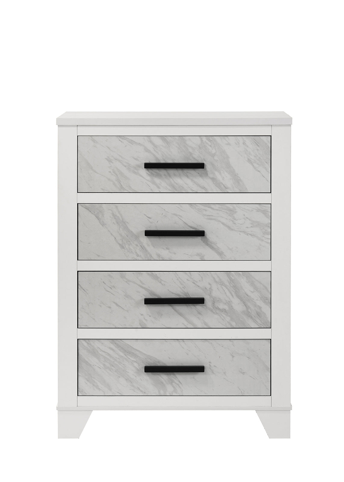 Contemporary Style 1pc Chest English Dovetail Drawer Metal Center Glides Black Handles White Finish Bedroom Furniture