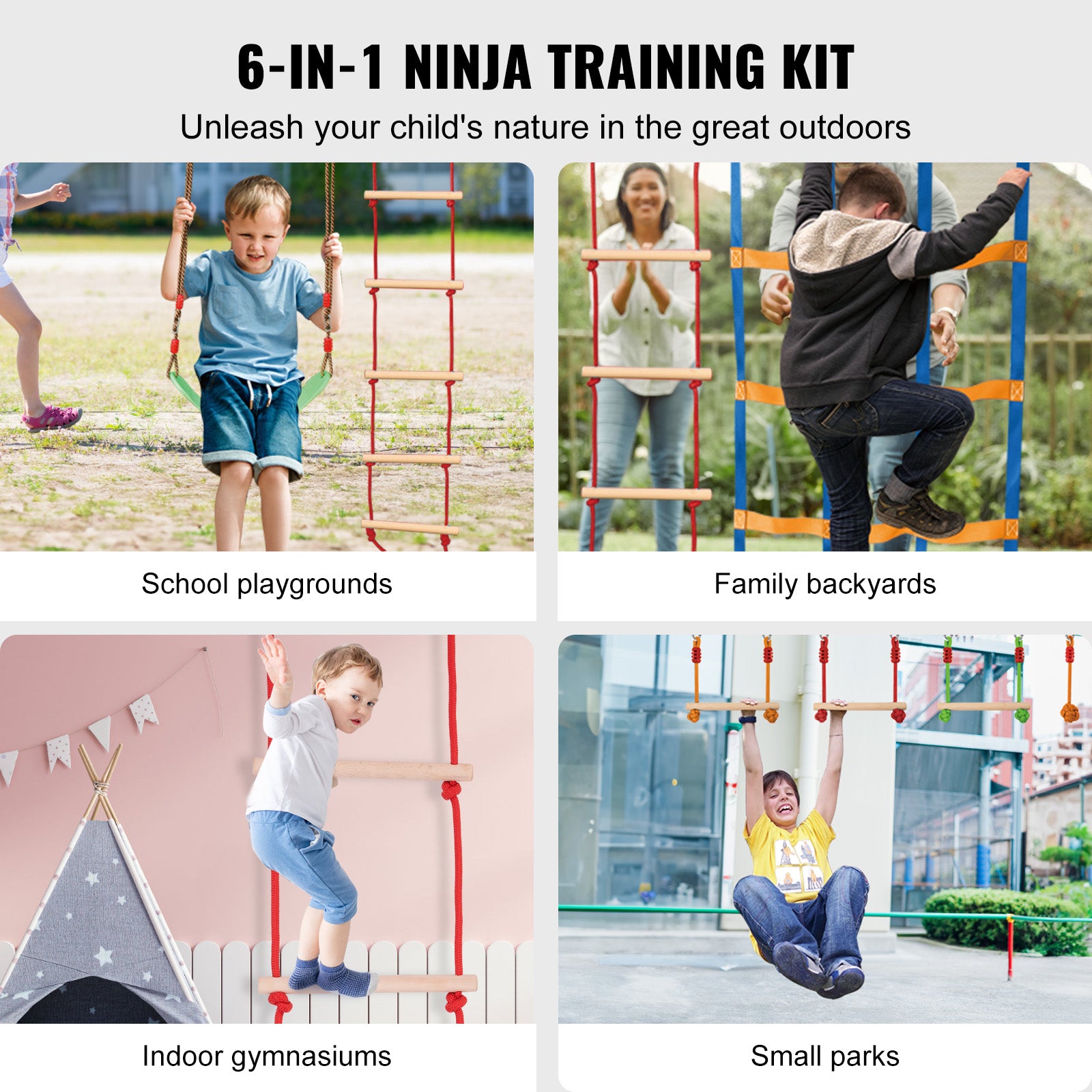 Ninja Warrior Obstacle Course for Kids, 50 ft Weatherproof Slacklines, 500lbs Weight Capacity Monkey Line, Outdoor Playset Equipment, Backyard Toys Training Equipment Set with 10 Obstacles