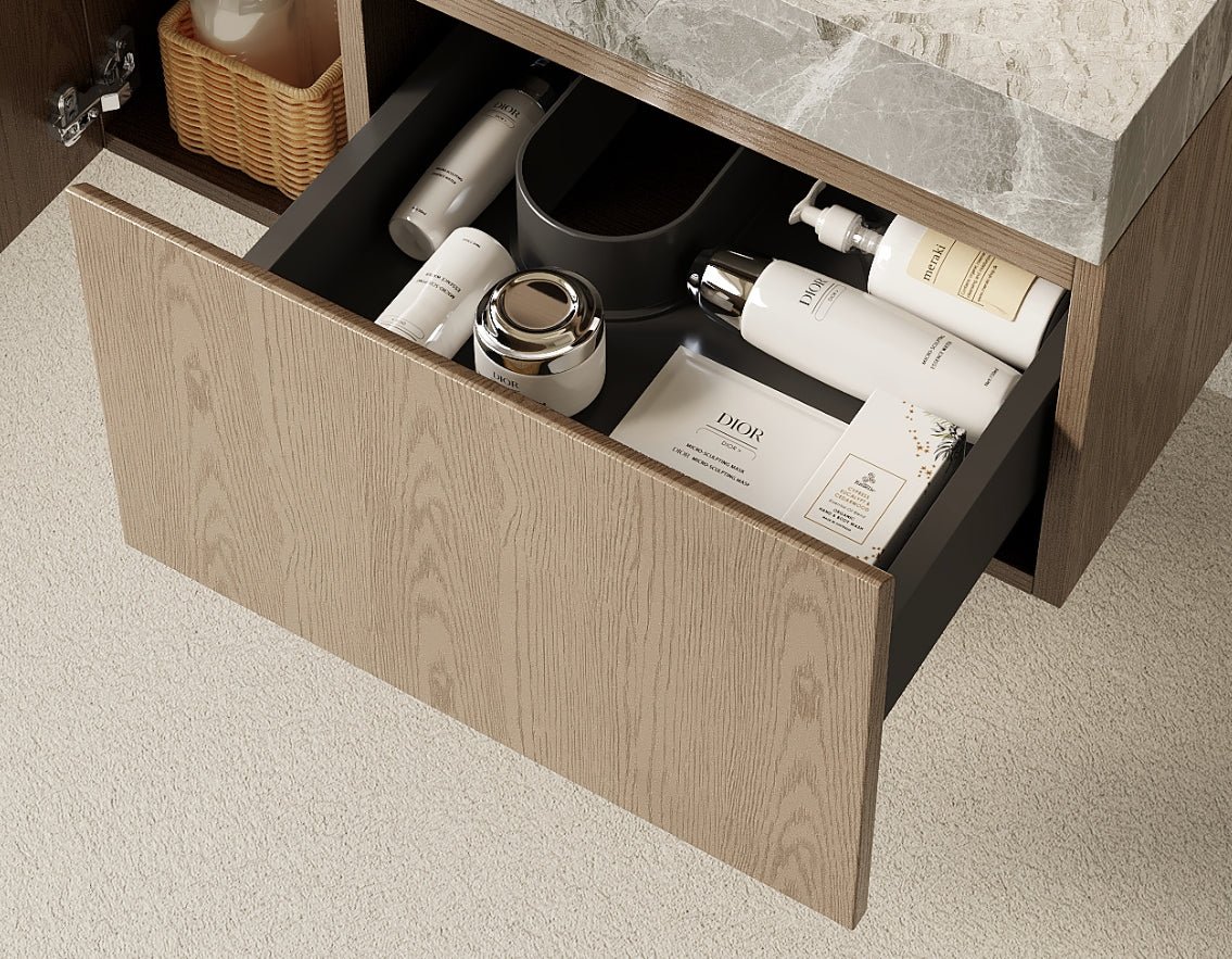 30" MURI Heidelberg Woodgrain Plywood Cabinet with Door and One Drawer, NO Basin and Top, NO Faucet and Sink Cover