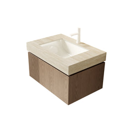 MURI 30" Bathroom Vanity&Sink, Floating Plywood Storage Cabinet with Drawer&Door, Roma Travertine Sintered Stone Top&Ceramic Basin with 1 Pre-drilled Faucet Hole, Pre-assembled, Heidelberg Woodgrain