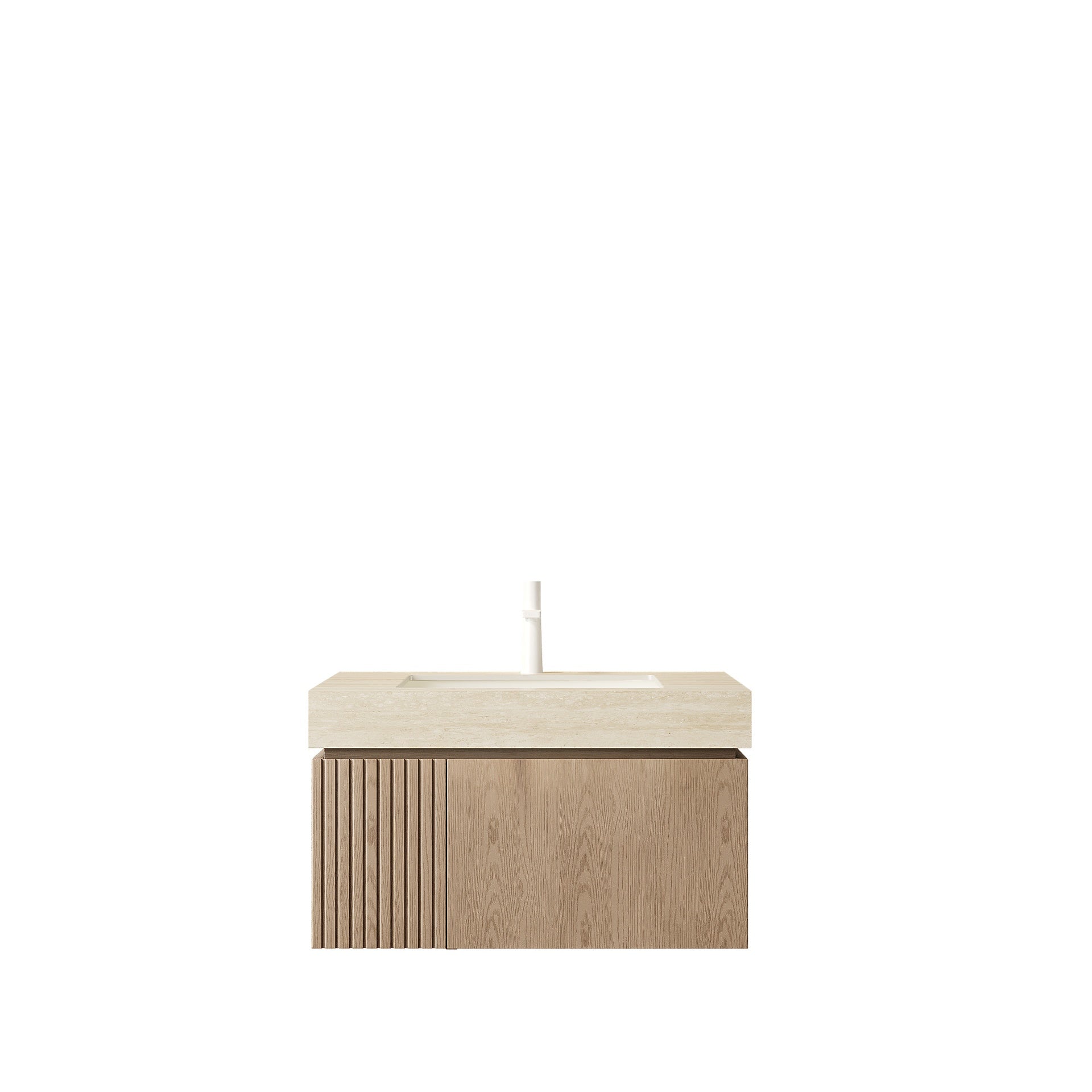 MURI 30" Bathroom Vanity&Sink, Floating Plywood Storage Cabinet with Drawer&Door, Roma Travertine Sintered Stone Top&Ceramic Basin with 1 Pre-drilled Faucet Hole, Pre-assembled, Heidelberg Woodgrain