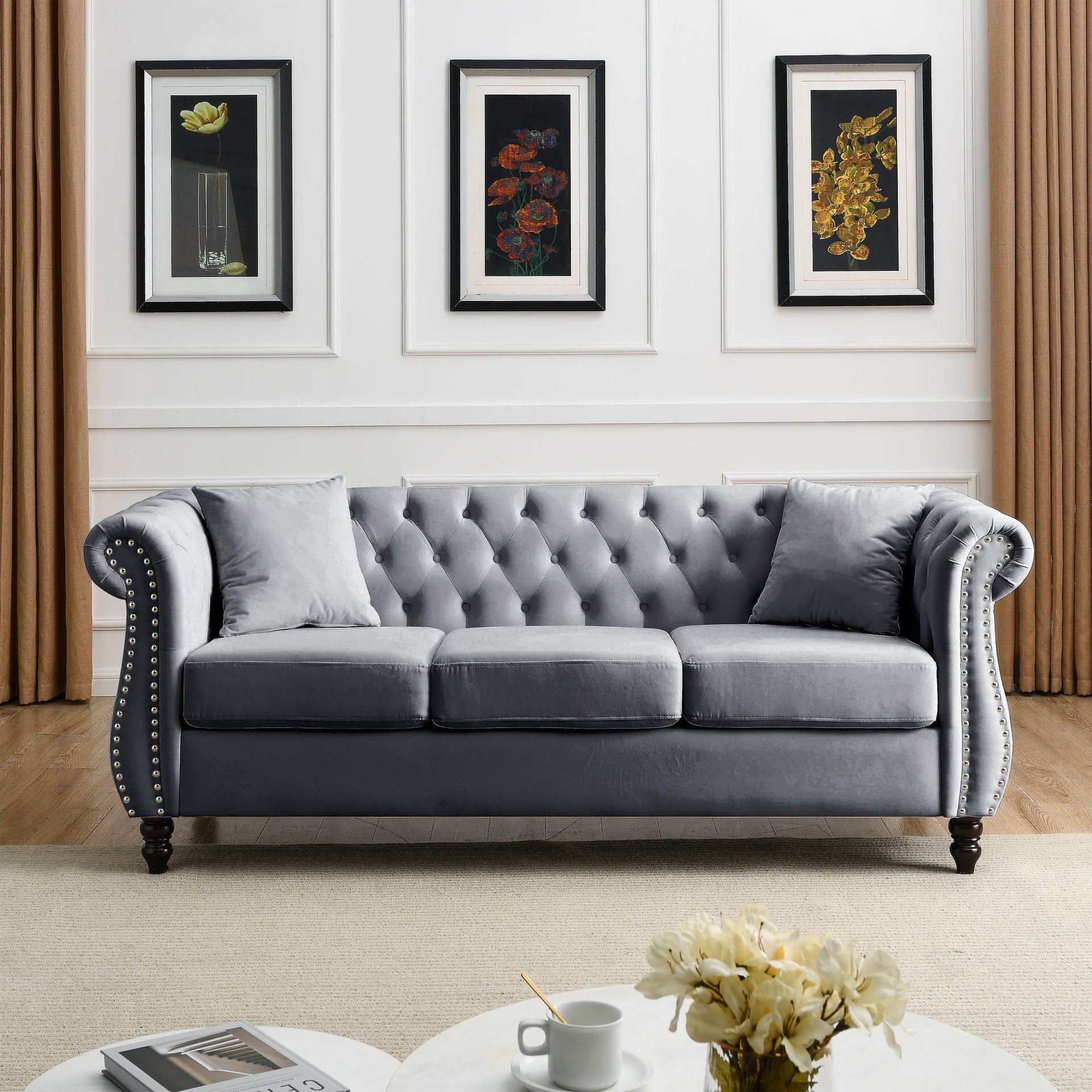 3-seater + 2-seater Combination sofa.Grey Velvet(W834S00069+W834S00113)
