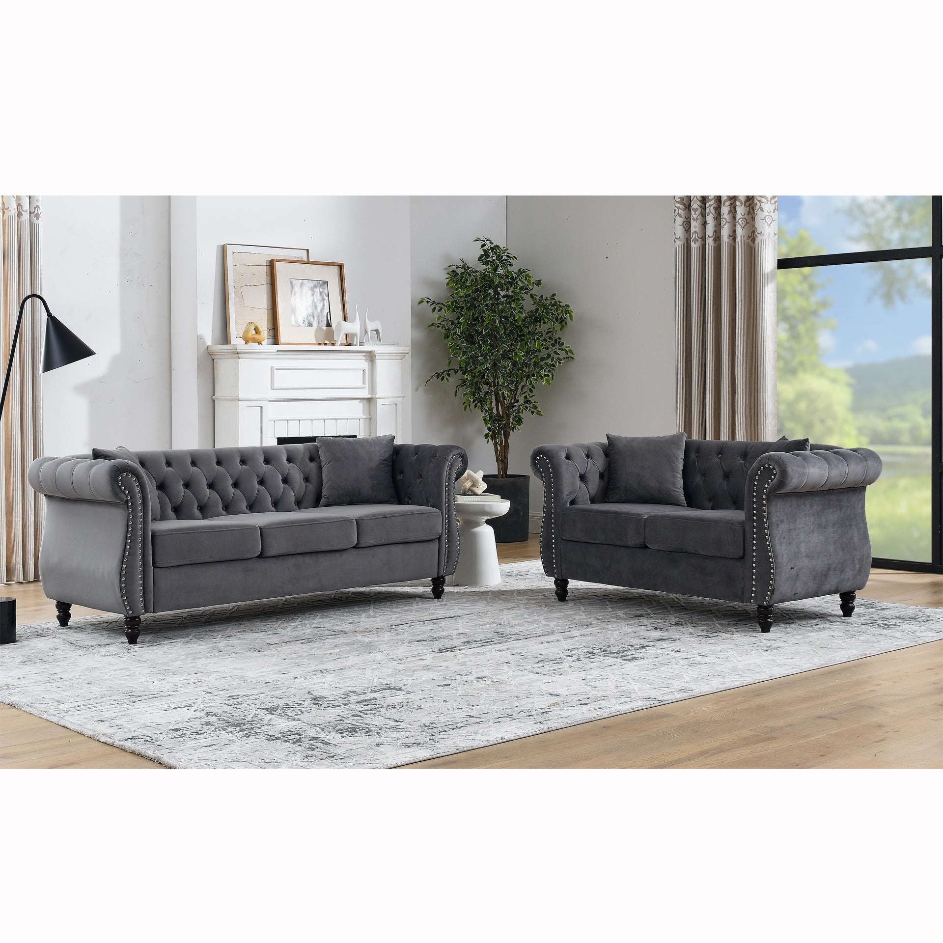 3-seater + 2-seater Combination sofa.Grey Velvet(W834S00069+W834S00113)