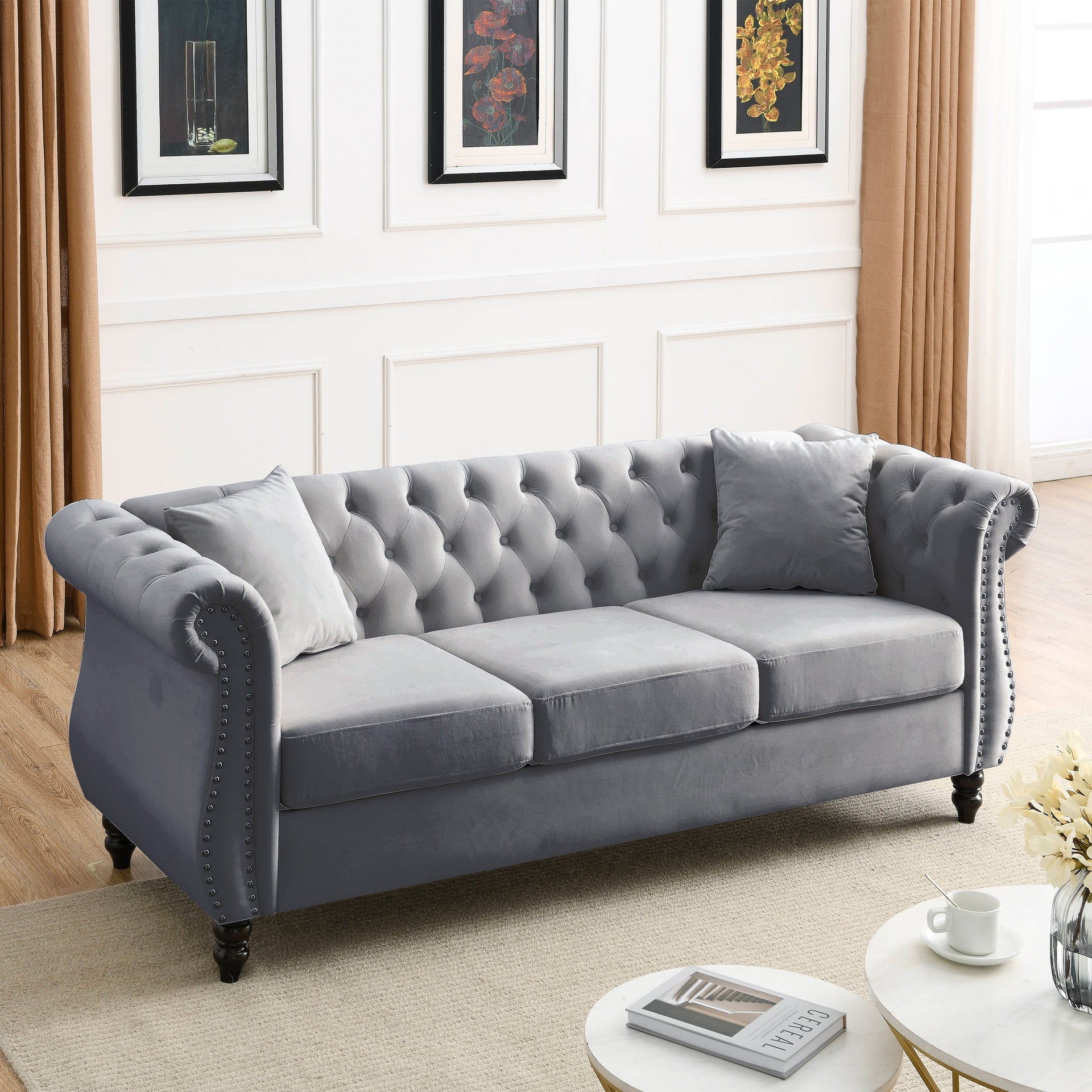 3-seater + 2-seater Combination sofa.Grey Velvet(W834S00069+W834S00113)