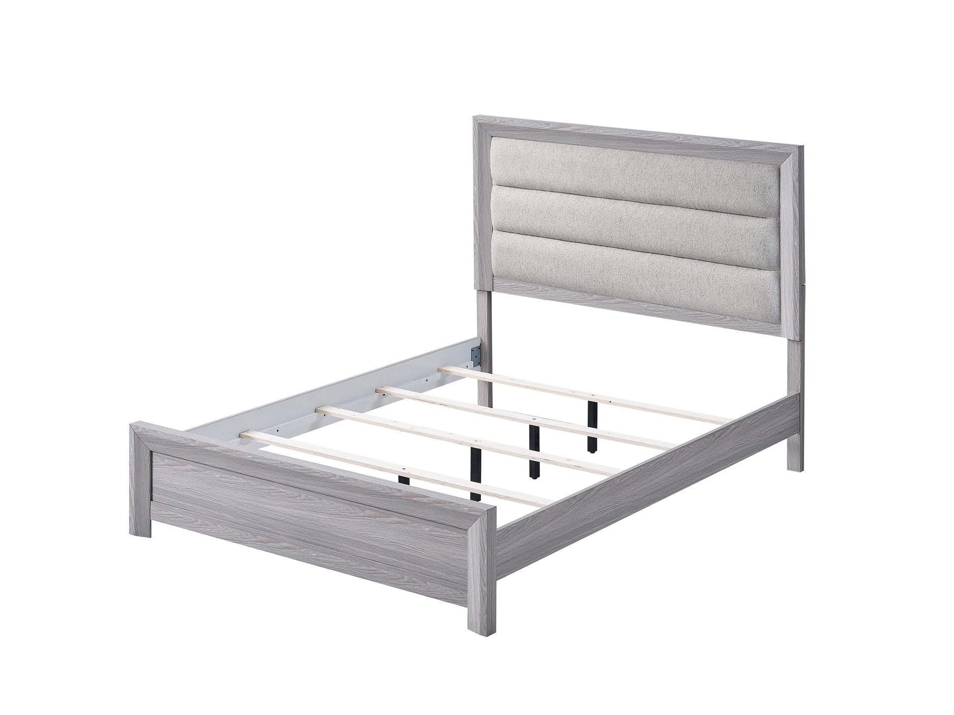 1pc King Panel Bed Plush Channel Tufted Headboard Neutral Gray Driftwood Finish Contemporary Design