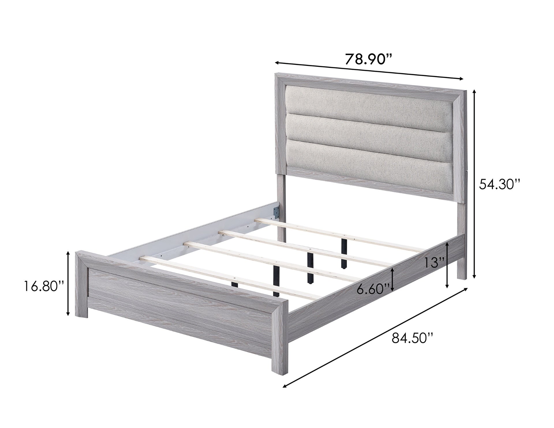1pc King Panel Bed Plush Channel Tufted Headboard Neutral Gray Driftwood Finish Contemporary Design