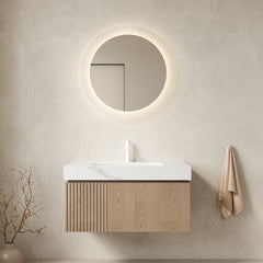 MURI 36" Bathroom Vanity&Sink, Floating Plywood Storage Cabinet with Drawer&Door, Carrara White Sintered Stone Top&Ceramic Basin with 1 Pre-drilled Faucet Hole, Pre-assembled, Heidelberg Woodgrain
