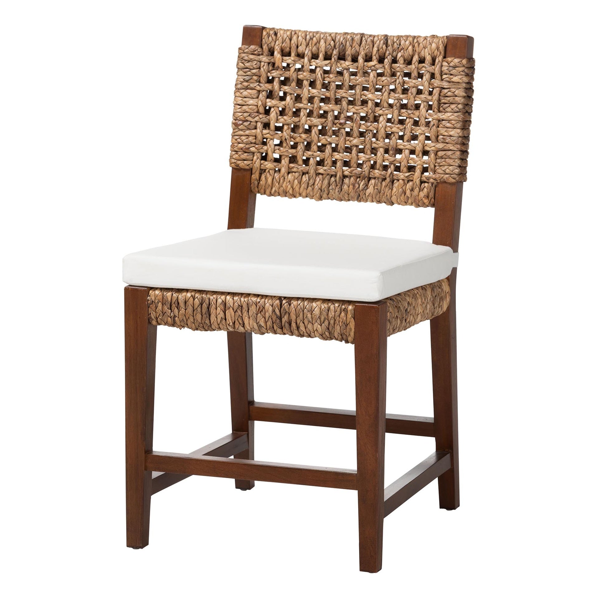 Handwoven Seagrass Dining Chair with Mahogany Wood Frame - Woven Back and Seat Chair for Dining Room or Kitchen, Earthy Brown