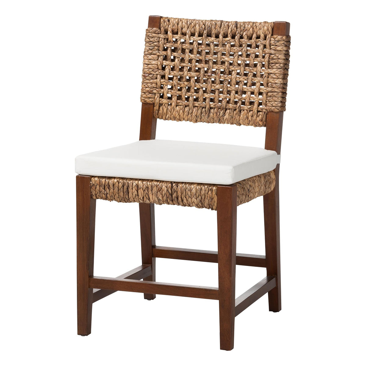 Handwoven Seagrass Dining Chair with Mahogany Wood Frame - Woven Back and Seat Chair for Dining Room or Kitchen, Earthy Brown