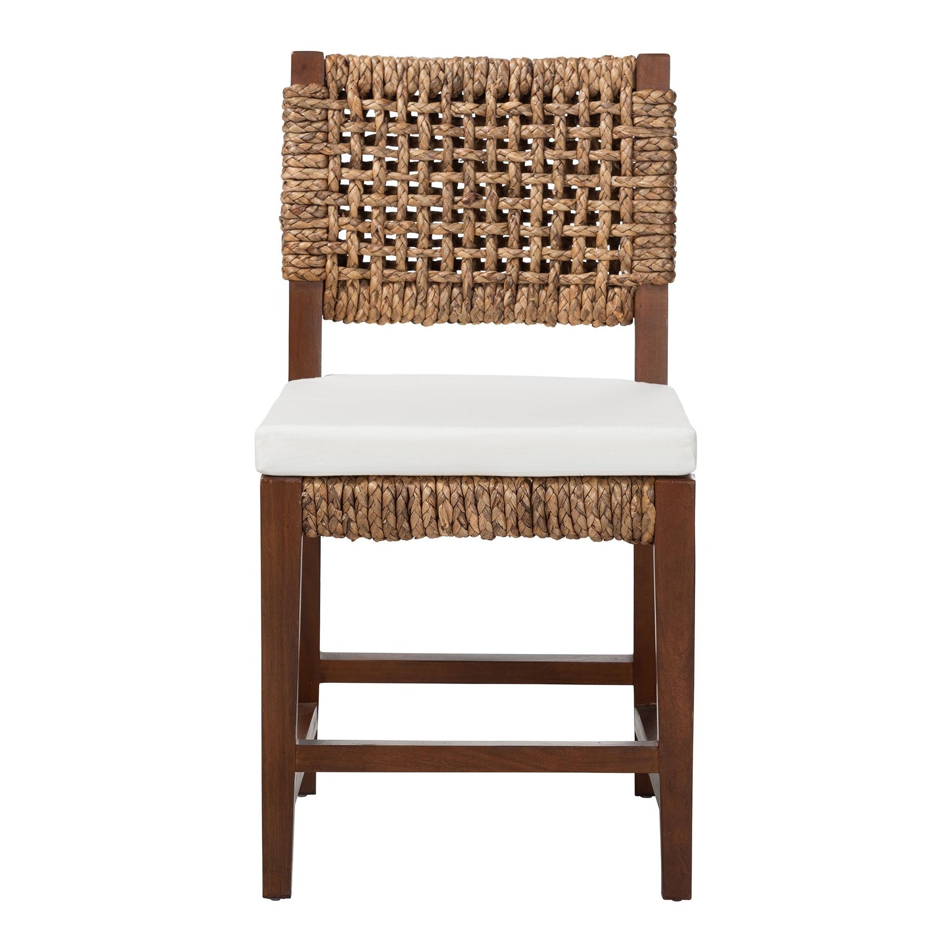 Handwoven Seagrass Dining Chair with Mahogany Wood Frame - Woven Back and Seat Chair for Dining Room or Kitchen, Earthy Brown