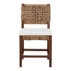 Handwoven Seagrass Dining Chair with Mahogany Wood Frame - Woven Back and Seat Chair for Dining Room or Kitchen, Earthy Brown