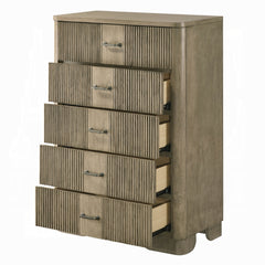 1pc Transitional Style Chest with 5x Storage Drawers Reeded Front Antique Oak Finish Wooden Rustic Bedroom Furniture