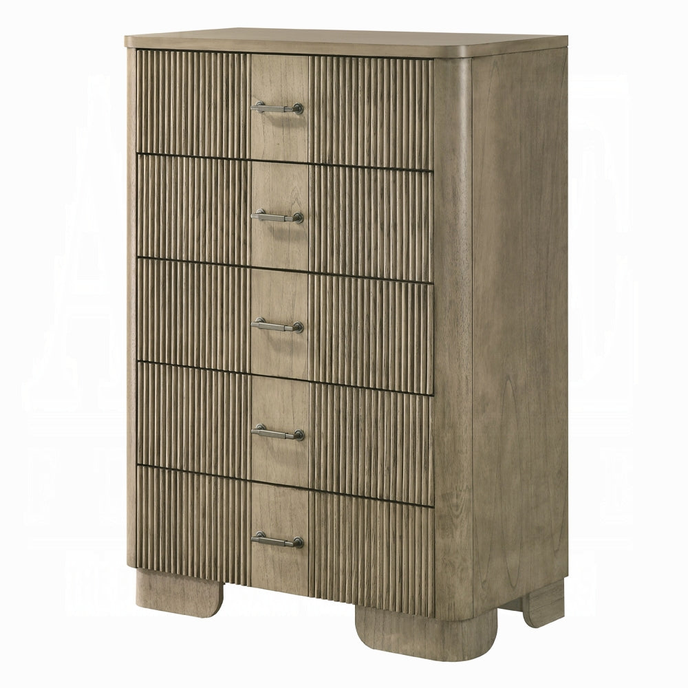 1pc Transitional Style Chest with 5x Storage Drawers Reeded Front Antique Oak Finish Wooden Rustic Bedroom Furniture